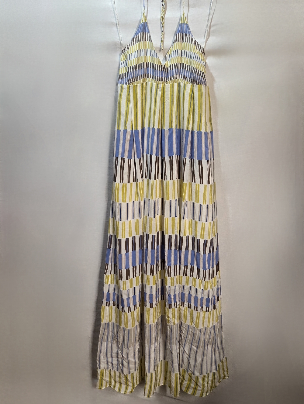 Silk Massimo Dutti Halter Maxi Dress Sz US4/EU36 Striped Empire Waist W/Pockets